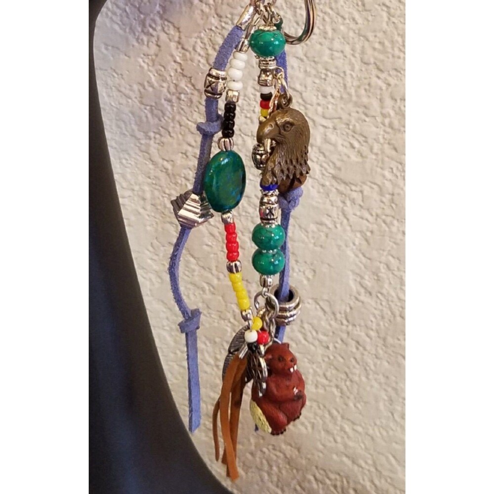 Beaver Key Ring Medicine Wheel Totem - Key Ring/Fob for Purse, Drum Car Bookmark